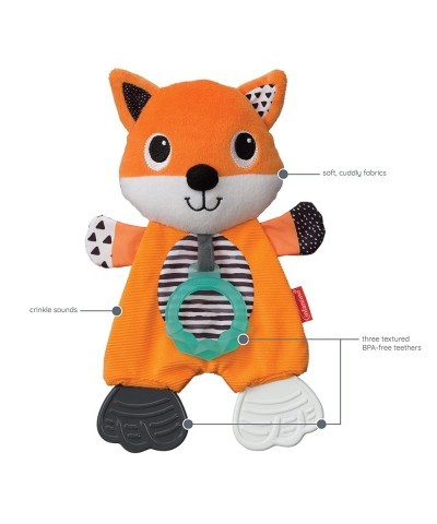 Cuddly Teether Fox Character 3 Textured Teething Places to Soothe Sore Gums BPA-Free Silicone Soft Fabric Textures to Explore...