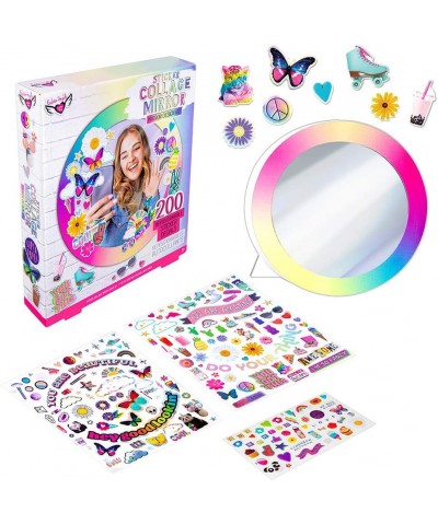 Sticker Collage Mirror Design Set - 1 Round Rainbow Mirror to Hang or Stand 3 Stickers Sheets with 200 Reusable Sticker Decal...