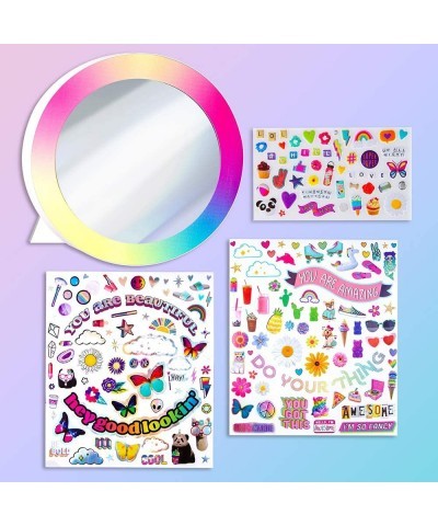 Sticker Collage Mirror Design Set - 1 Round Rainbow Mirror to Hang or Stand 3 Stickers Sheets with 200 Reusable Sticker Decal...