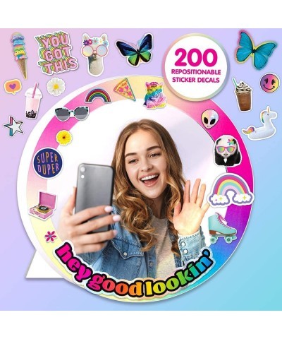 Sticker Collage Mirror Design Set - 1 Round Rainbow Mirror to Hang or Stand 3 Stickers Sheets with 200 Reusable Sticker Decal...