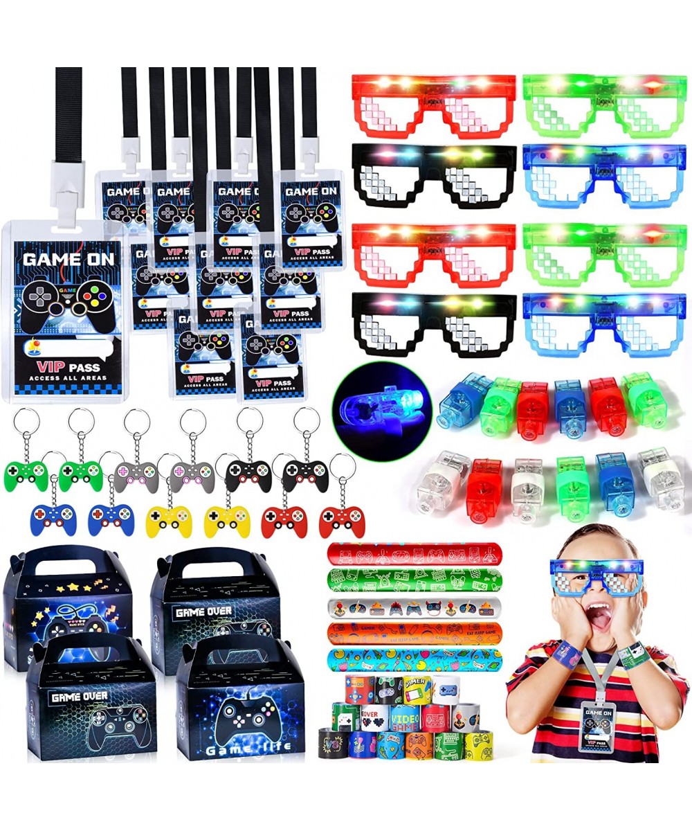 72Pcs Video Game Party Favors Kids Boy Gamer Birthday Gift with Box VIP Pass Holder LED Glasses Rings Toys for Teen Men Game ...