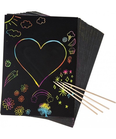 Large Sheet 8x10 Size - 50 Piece Rainbow Scratch Paper - 4 Wooden Styluses Included - Create Rainbow Scratch Art with This Ju...