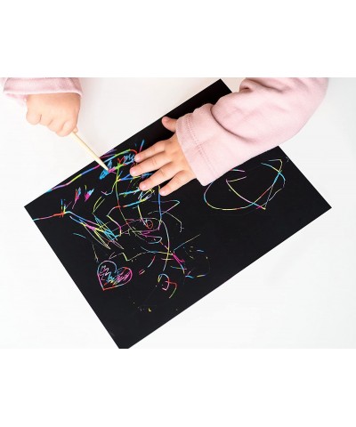 Large Sheet 8x10 Size - 50 Piece Rainbow Scratch Paper - 4 Wooden Styluses Included - Create Rainbow Scratch Art with This Ju...