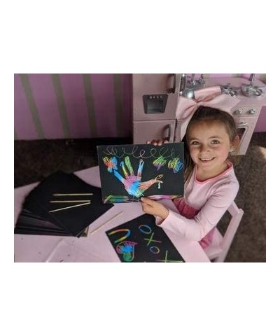 Large Sheet 8x10 Size - 50 Piece Rainbow Scratch Paper - 4 Wooden Styluses Included - Create Rainbow Scratch Art with This Ju...