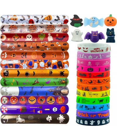 54Pc Kids Halloween Party Favors Slap Bracelets Rubber Wristbands Mochi Squishy Assorted Gifts for Kids Halloween Trick or Tr...