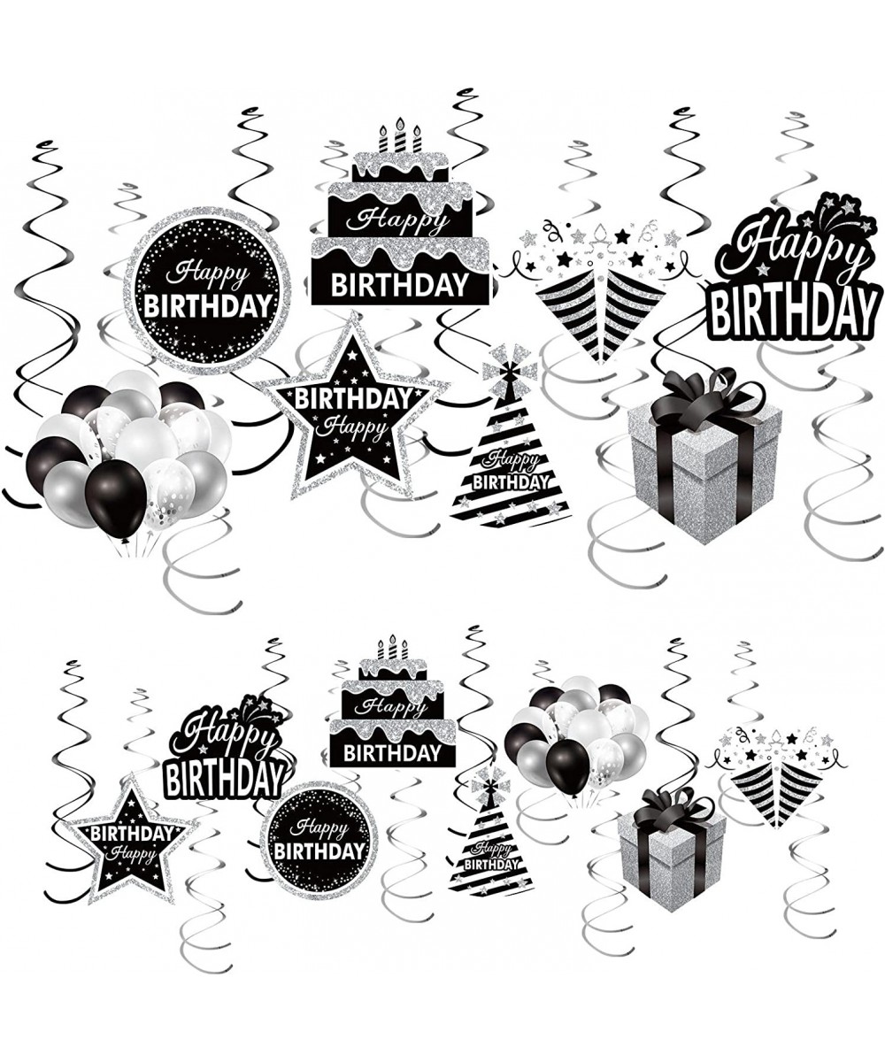 30Pcs Black White Silver Birthday Hanging Swirls Decorations for Women Men Black White Happy Birthday Foil Swirl Party Suppli...