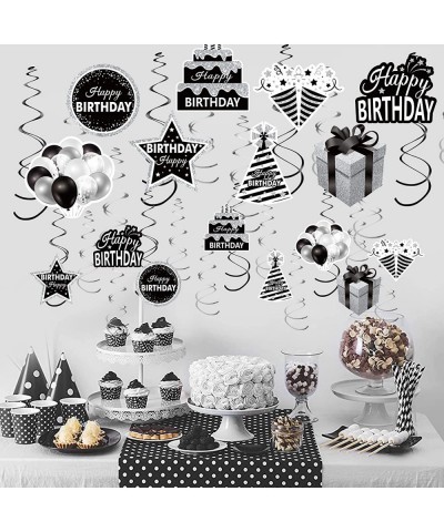 30Pcs Black White Silver Birthday Hanging Swirls Decorations for Women Men Black White Happy Birthday Foil Swirl Party Suppli...