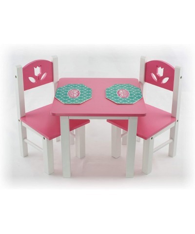 18 Inch Doll Furniture Pink/White Wooden Table and Chairs Set with Placemats (Floral Design) - Fits American Girl Dolls $49.3...