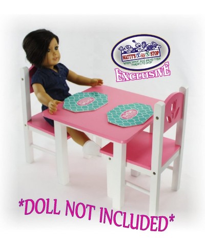 18 Inch Doll Furniture Pink/White Wooden Table and Chairs Set with Placemats (Floral Design) - Fits American Girl Dolls $49.3...