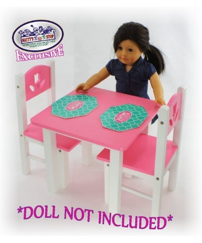 18 Inch Doll Furniture Pink/White Wooden Table and Chairs Set with Placemats (Floral Design) - Fits American Girl Dolls $49.3...