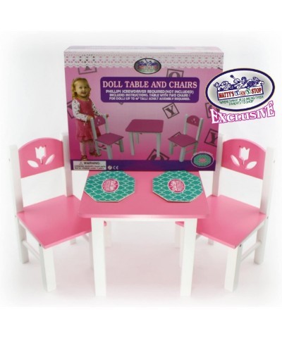 18 Inch Doll Furniture Pink/White Wooden Table and Chairs Set with Placemats (Floral Design) - Fits American Girl Dolls $49.3...