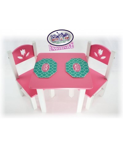 18 Inch Doll Furniture Pink/White Wooden Table and Chairs Set with Placemats (Floral Design) - Fits American Girl Dolls $49.3...