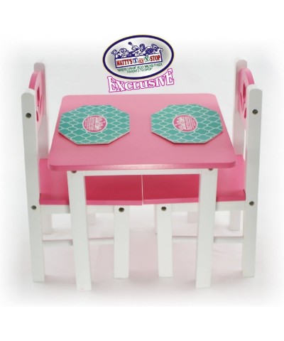 18 Inch Doll Furniture Pink/White Wooden Table and Chairs Set with Placemats (Floral Design) - Fits American Girl Dolls $49.3...