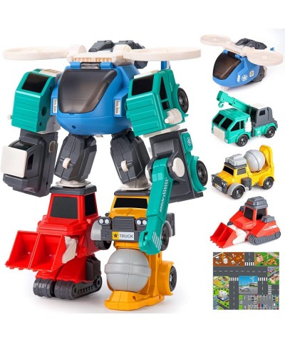 Transform Toys for 3 4 5 6 7 8 Year Old Boys Robot Toys for Kids 3-5 5-7 4 Magnetic Construction Trucks Vehicles w/ Play Mat ...