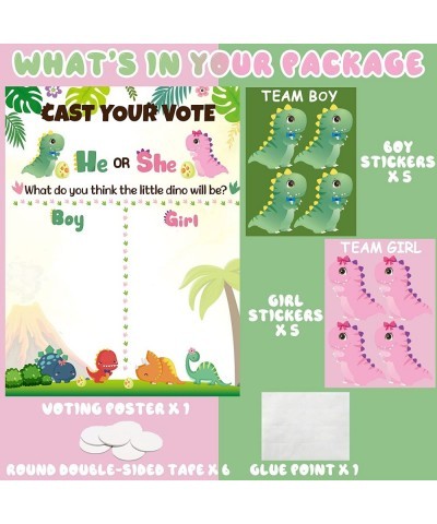 Little Dino Gender Reveal Poster He or She Gender Reveal Party Game with 40Pcs Boy and Girl Voting Stickers Cartoon Dinosaur ...