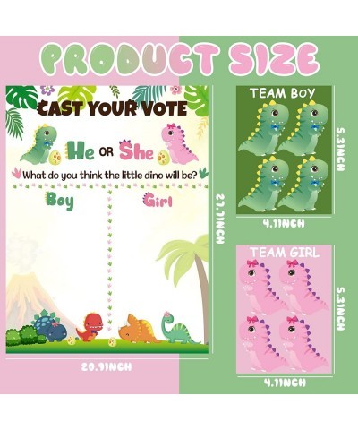 Little Dino Gender Reveal Poster He or She Gender Reveal Party Game with 40Pcs Boy and Girl Voting Stickers Cartoon Dinosaur ...