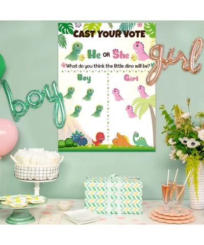 Little Dino Gender Reveal Poster He or She Gender Reveal Party Game with 40Pcs Boy and Girl Voting Stickers Cartoon Dinosaur ...