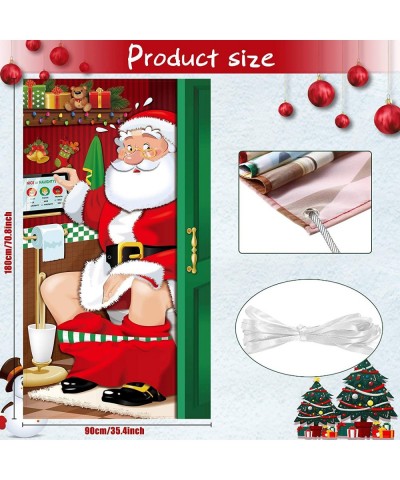 Christmas Party Decorations Funny Christmas Santa Restroom Door Cover Fabric Santa Restroom Backdrop Background Banner for Ch...