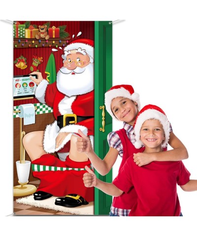 Christmas Party Decorations Funny Christmas Santa Restroom Door Cover Fabric Santa Restroom Backdrop Background Banner for Ch...