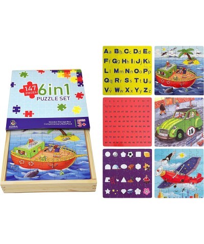 Wooden Jigsaw Puzzles for Kids Ages 3+ - 147 Piece Educational Toddler Learning Puzzles Toys Set - EcoFriendly and 6 Unique D...