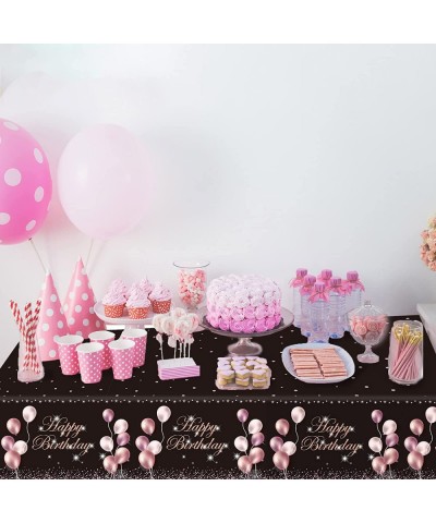 3 Pieces Rose Gold Birthday Party Tableclothes Birthday Party Tablecovers for Girls Women Pink Rose Gold Birthday Tableclothe...