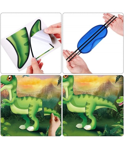 Pin The Tail on The Dinosaur Game with 24 Pieces Dinosaur Tail Stickers Horns and 6 Pieces Colorful Blindfolds for Dinosaur B...