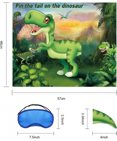 Pin The Tail on The Dinosaur Game with 24 Pieces Dinosaur Tail Stickers Horns and 6 Pieces Colorful Blindfolds for Dinosaur B...