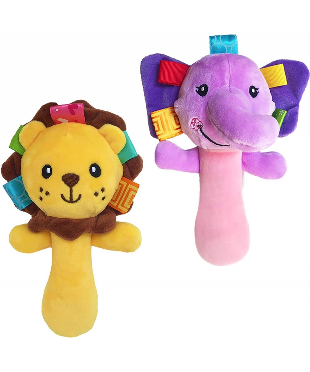 Cartoon Stuffed Animal Baby Soft Plush Hand Rattle Squeaker Sticks for Toddlers - Elephant and Lion $17.66 Baby Rattles & Plu...