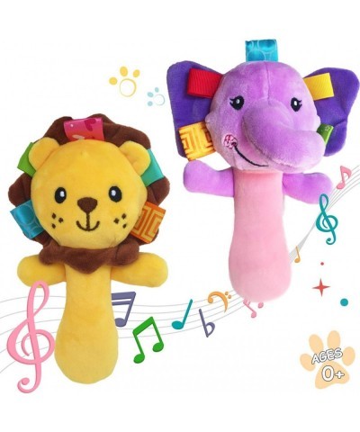 Cartoon Stuffed Animal Baby Soft Plush Hand Rattle Squeaker Sticks for Toddlers - Elephant and Lion $17.66 Baby Rattles & Plu...