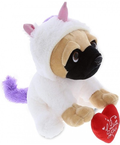 I Love You Pug Dog Unicorn Plush – Cute Dog Stuffed Animal with Red Heart and with Name Personalization for Valentine Anniver...