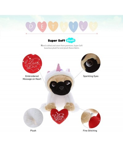 I Love You Pug Dog Unicorn Plush – Cute Dog Stuffed Animal with Red Heart and with Name Personalization for Valentine Anniver...