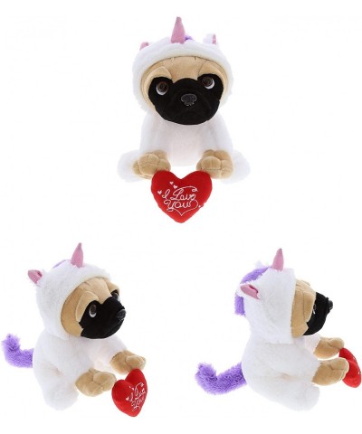 I Love You Pug Dog Unicorn Plush – Cute Dog Stuffed Animal with Red Heart and with Name Personalization for Valentine Anniver...