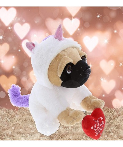 I Love You Pug Dog Unicorn Plush – Cute Dog Stuffed Animal with Red Heart and with Name Personalization for Valentine Anniver...