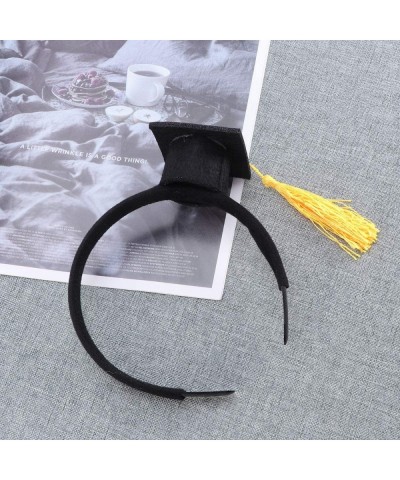 Mini Grad Cap Headbands Hair Band Funny Stereoscopic Headdress with Doctoral Hat Yellow Tassels for Graduation Birthday Party...