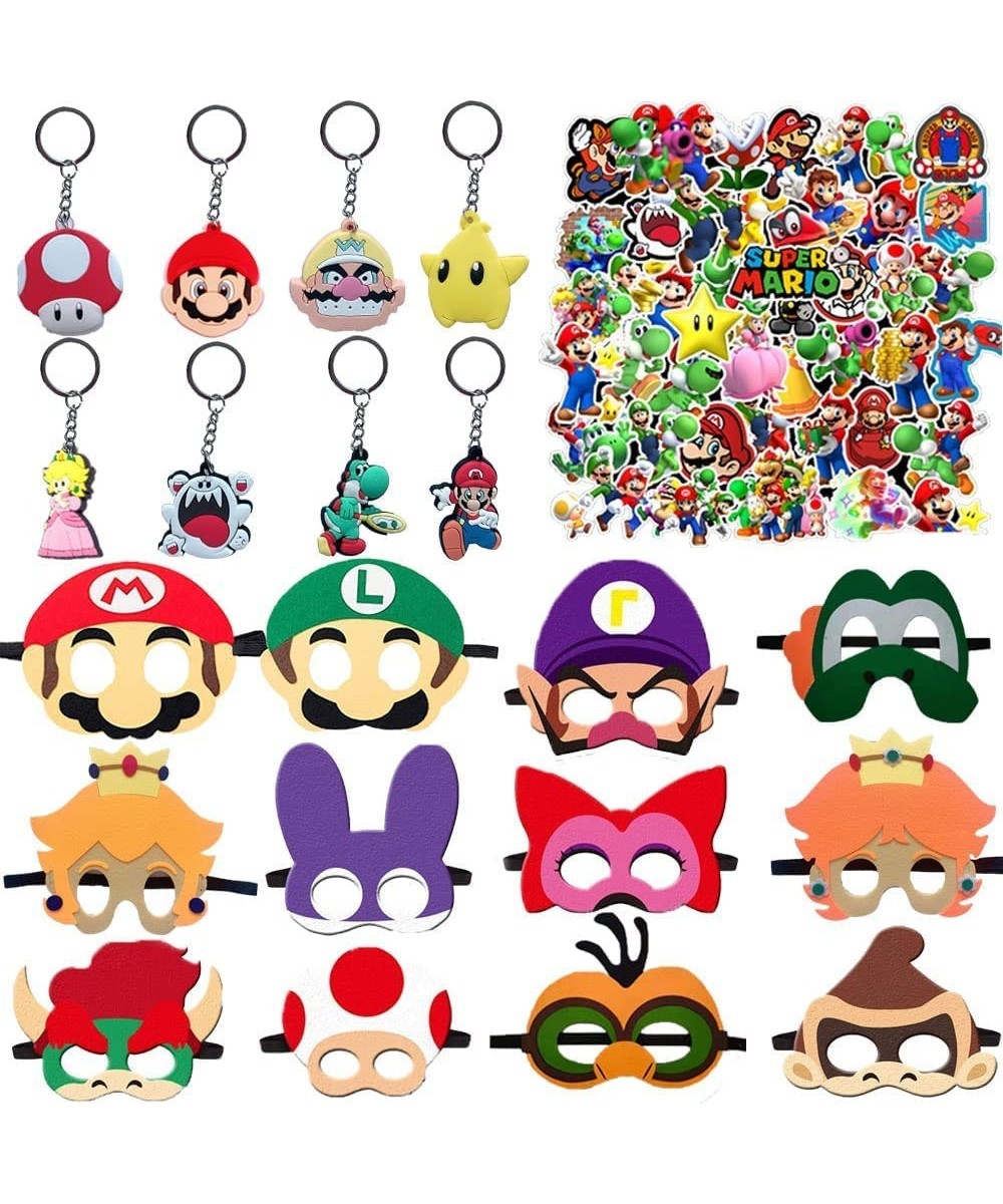 Mario Masks Birthday Party Favors Supplies Gift Set Include 12pcs Felt Masd 50 Stickers 8 Keychains Dress Up Costumes Cosplay...