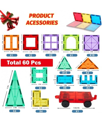 Magnetic Tiles 60PCS Magnetic Building Blocks for Kid 3D Magnet Building Tiles Clear Magnetic Blocks Construction Playboards ...