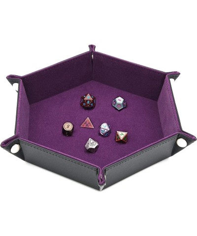 Dice Tray Dice Holder PU Leather Folding Rectangle Tray Purple Velvet for Dungeons and Dragons DND RPG MTG and Other Dice Gam...