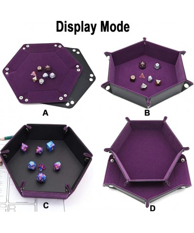 Dice Tray Dice Holder PU Leather Folding Rectangle Tray Purple Velvet for Dungeons and Dragons DND RPG MTG and Other Dice Gam...