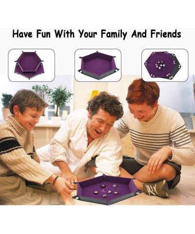 Dice Tray Dice Holder PU Leather Folding Rectangle Tray Purple Velvet for Dungeons and Dragons DND RPG MTG and Other Dice Gam...