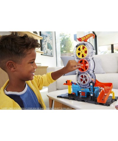 City Super Twist Tire Shop Playset Spin The Key to Make Cars Travel Through The Tires Includes 1 Car Gift for Kids 4 to 8 Yea...