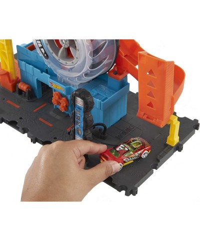 City Super Twist Tire Shop Playset Spin The Key to Make Cars Travel Through The Tires Includes 1 Car Gift for Kids 4 to 8 Yea...