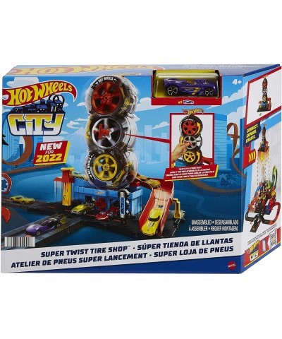 City Super Twist Tire Shop Playset Spin The Key to Make Cars Travel Through The Tires Includes 1 Car Gift for Kids 4 to 8 Yea...