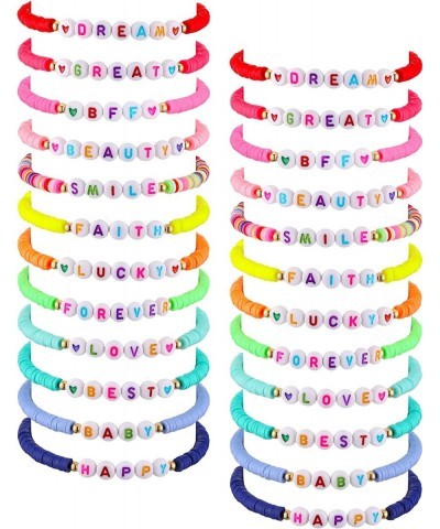 24 Pcs Colorful Kids Bracelet Adjustable Flat Beads Letter Heart Bracelets Friend Surfer Bracelets Stretch Beaded Bracelet Fr...