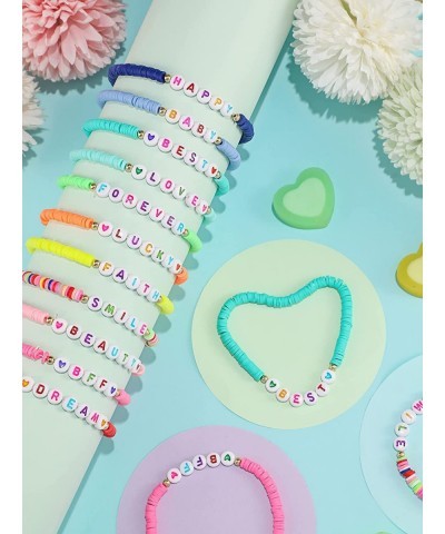 24 Pcs Colorful Kids Bracelet Adjustable Flat Beads Letter Heart Bracelets Friend Surfer Bracelets Stretch Beaded Bracelet Fr...