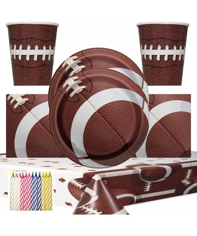 Football Party Supplies Pack Serves 16: 9" Plates Luncheon Napkins Cups and Table Cover with Birthday Candles (Bundle for 16)...