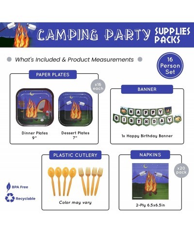 Camping Party Supplies Packs (101 Pieces for 16 Guests) - Camping Birthday Party Supplies Camping Plates and Napkins Smores P...