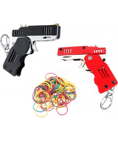 Firesofheaven 2 Pieces Rubber Band Gun Toy Easy Load Foldable Handmade Toy Gun Mini Metal Rubber Gun with Keychain and 200 El...