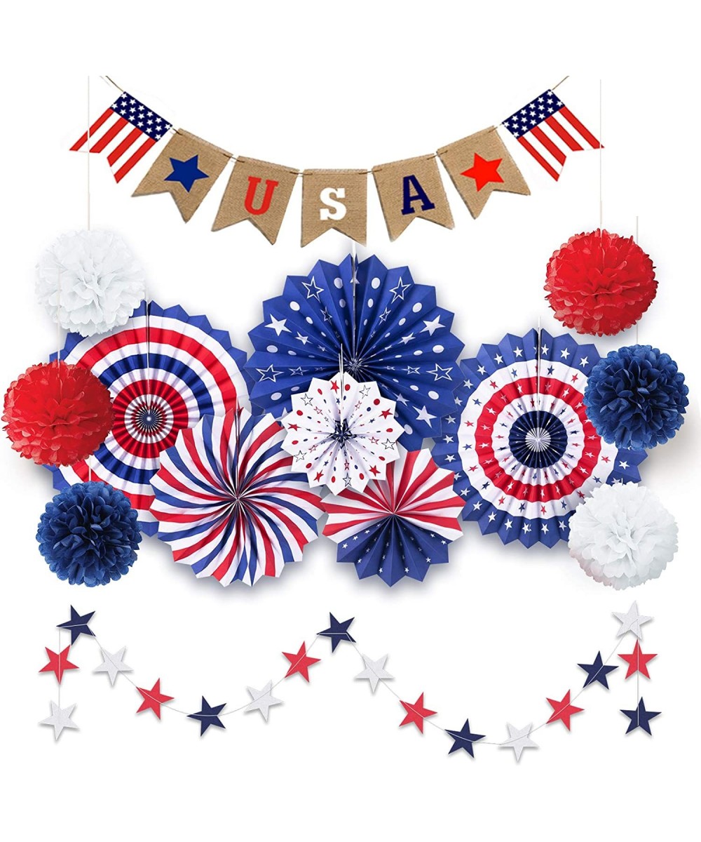 14 PSC Patriotic Party Decorations 4th of July American Flag Party Supplies Foldable Colorful Paper Fans Tissue Paper Pom Pom...