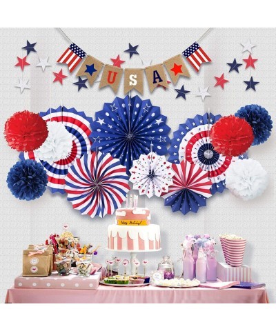 14 PSC Patriotic Party Decorations 4th of July American Flag Party Supplies Foldable Colorful Paper Fans Tissue Paper Pom Pom...