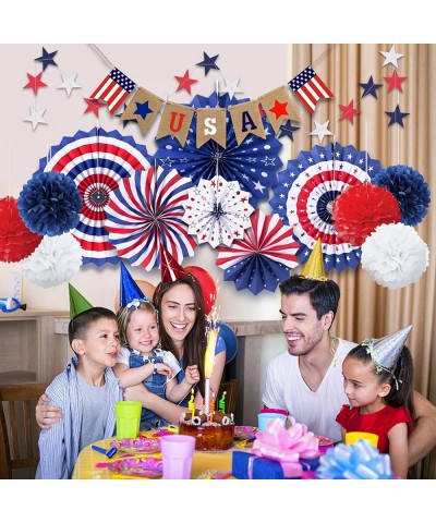 14 PSC Patriotic Party Decorations 4th of July American Flag Party Supplies Foldable Colorful Paper Fans Tissue Paper Pom Pom...